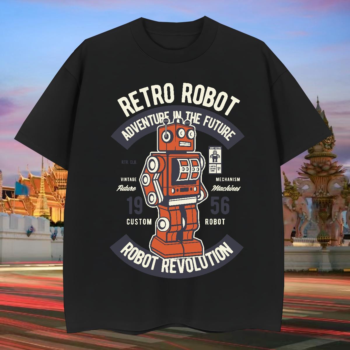 Popular Man T Shirts 230g Pure Cotton robot Casual Beach Custom Printed Short Sleeve O-Neck Mens Tshirts 2024 Clothes