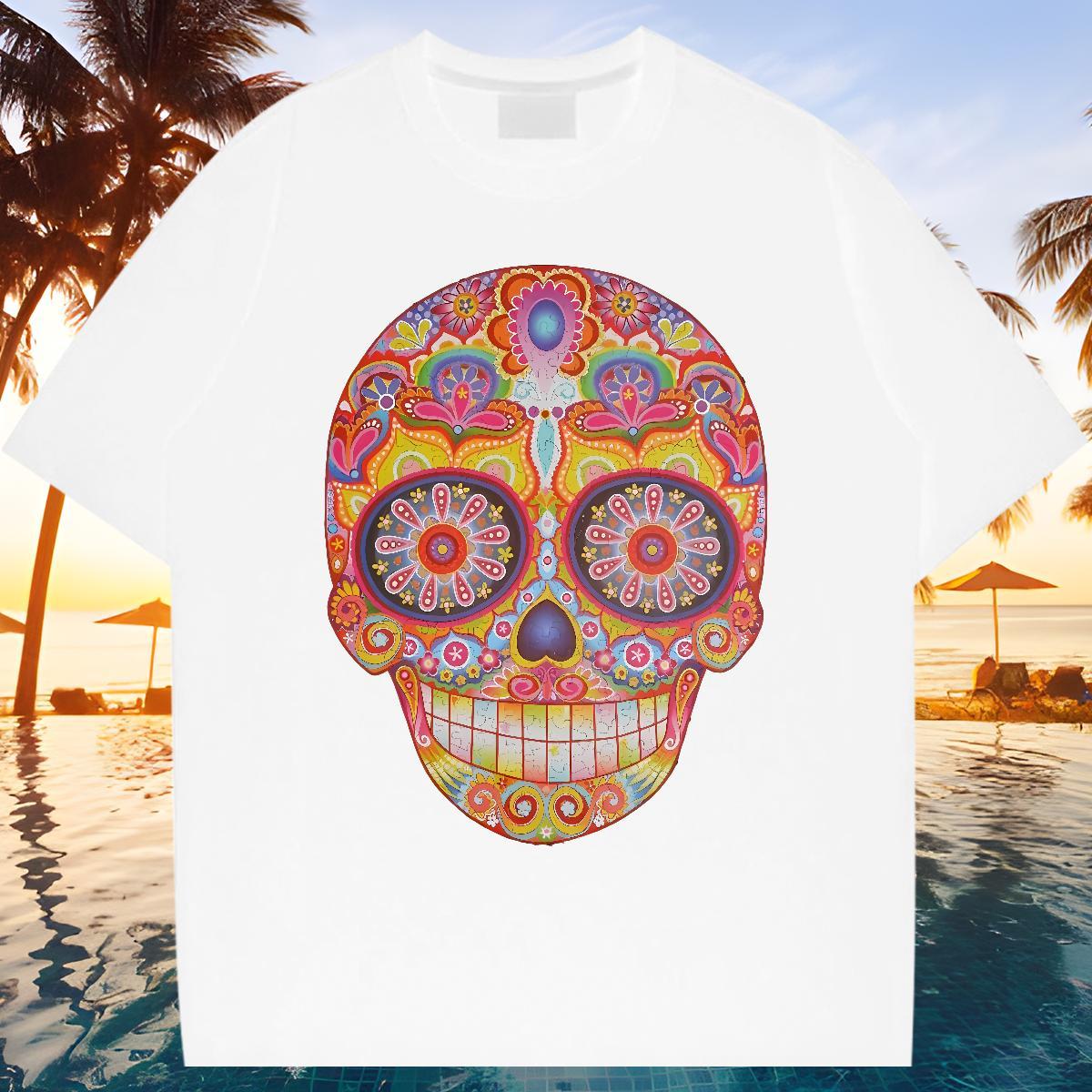 Free Shipping Men T Shirts 230g 100% Cotton skull Summer Casual Custom Cartoon Pure Cotton Mens Tshirts Stylist Top Tees