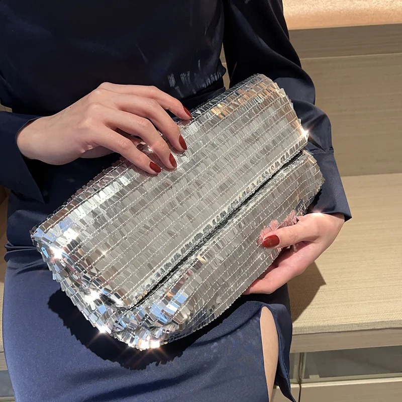 Silver Shinging Sequin Pillow Clutches HandBags Summer Ladies Party Clutch Purses For Women Fashion Prom Phone Handbags 240823