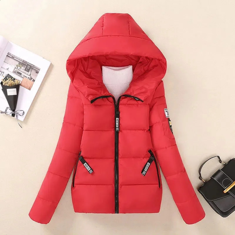 winter jacket womens Parkas hooded short Parka warm thick loose cotton padded 240823