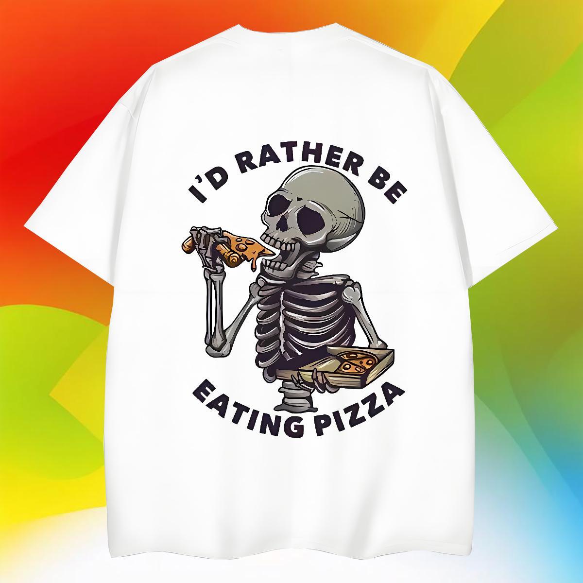 Free Shipping T-Shirts 230g Cotton pizza Daily Wear Skull Breathable Short Sleeve Men Tops Tees 2024 DIY Polos