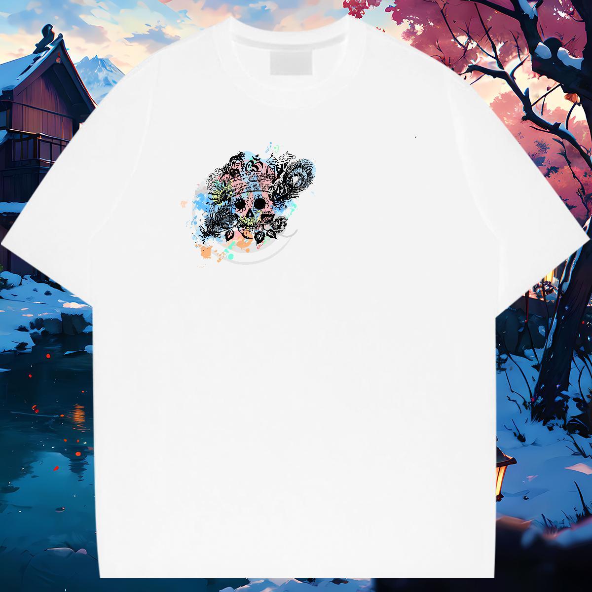 Cool Design T-Shirts 230g Cotton skull Daily Wear Plus Size Cartoon Short Sleeve O-Neck Men Tshirts Casual New Clothes