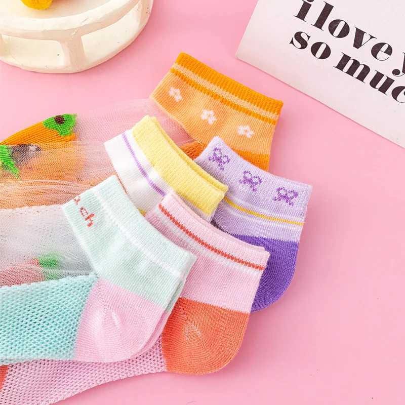 5 pairs of girls socks summer ultra-thin cassette socks soft and breathable non-stuffy candy-colored socks sweet little princess CL240824