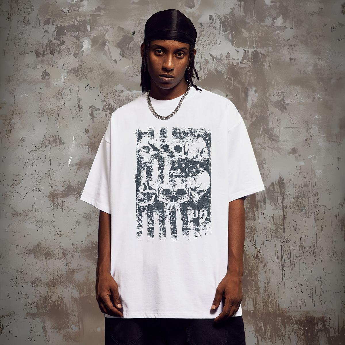 Loose Fit T-Shirts for Men 230g Pure Cotton skull Home Outdoor Plus Size Custom Breathable Crew Neck Couples T Shirts 2024 Tops Tees