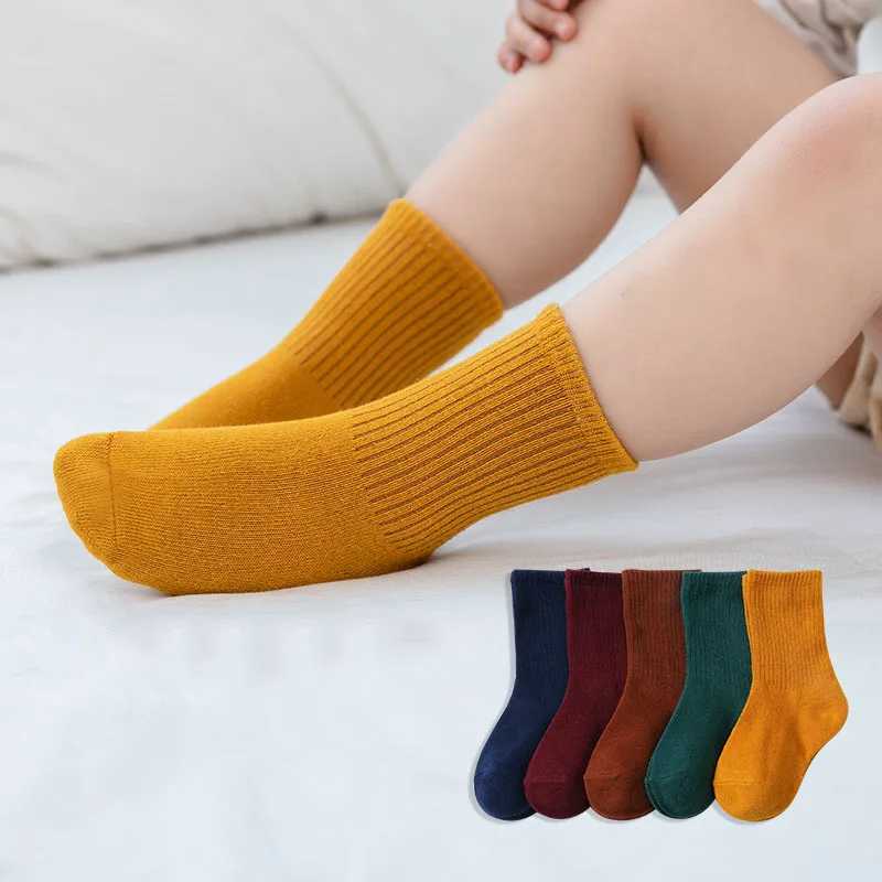 5 Pairs/Lot Children Socks For Boys Girls Cotton Autumn Winter Keep Warm Solid Knitted Stripes Alphabet Socks Student Socks CL240824