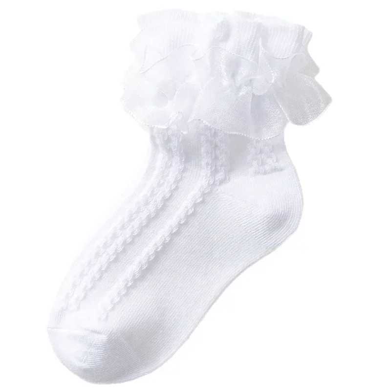 Lace Ruffle Baby Breathable Mesh Socks School Cotton Children Kids Princess Sock Girls Toddler Beautiful White Dance Short Socks CL240824