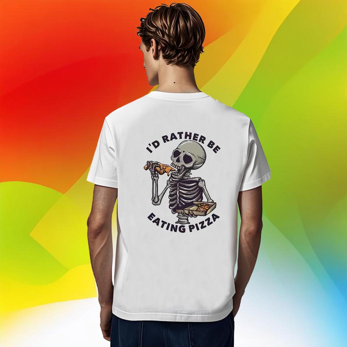 Free Shipping T-Shirts 230g Cotton pizza Daily Wear Skull Breathable Short Sleeve Men Tops Tees 2024 DIY Polos