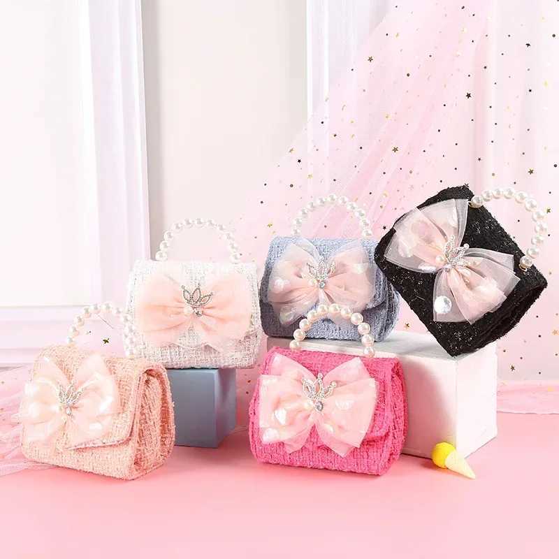 Pink Princess Crown Children Shoulder Bag Baby Girls Fashion Lace Bow Coin Purse Kids Crossbody Chain Handbag Toddler Girl BagsXJ240823