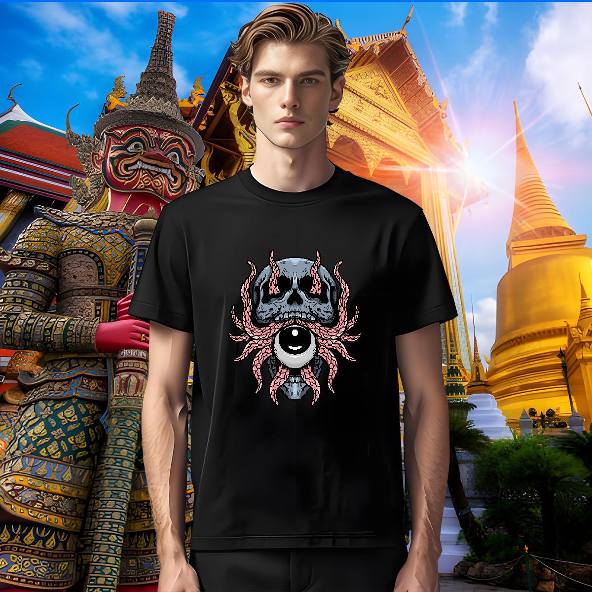 Wholesale T Shirts Men 230g Cotton skull Street Casual Cartoon Printing L-4XL Breathable Soft Men Tees Fashion Design Tshirts