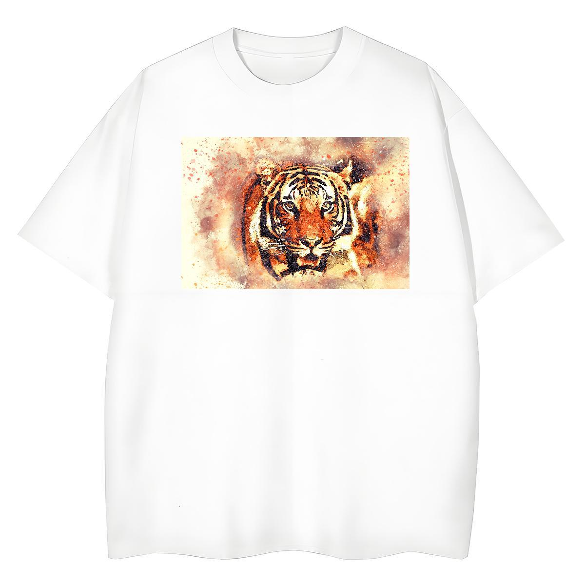 Factory Direct Men Tees tiger Casual Daily Wear 230g Cotton Top Tees Round Neck Short Sleeve Cool Men T Shirts Customized Print