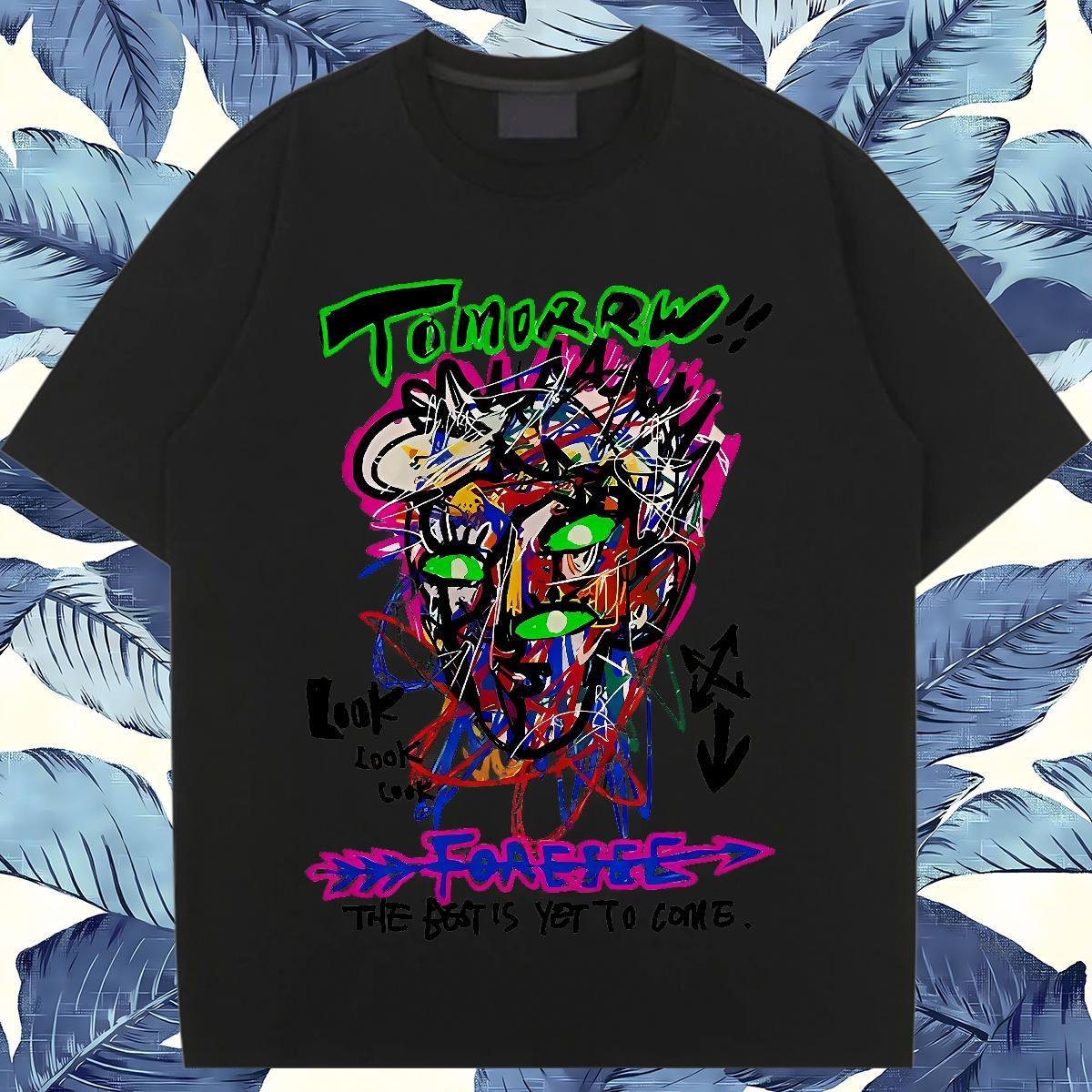 Popular Woman Tshirt 230g 100% Cotton graffiti Summer Casual T Shirts Women Short sleeve Soft Anime Clothes Shirt