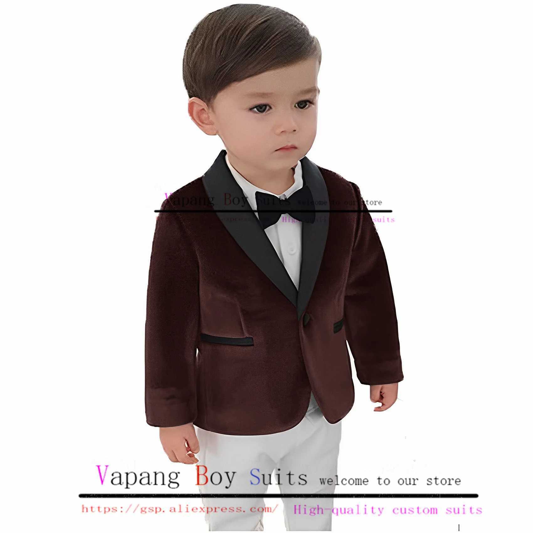Boys set of velvet 2-piece wedding dress evening gown shawl collar jacket childrens clothing fashionable jacket childrens set W240823