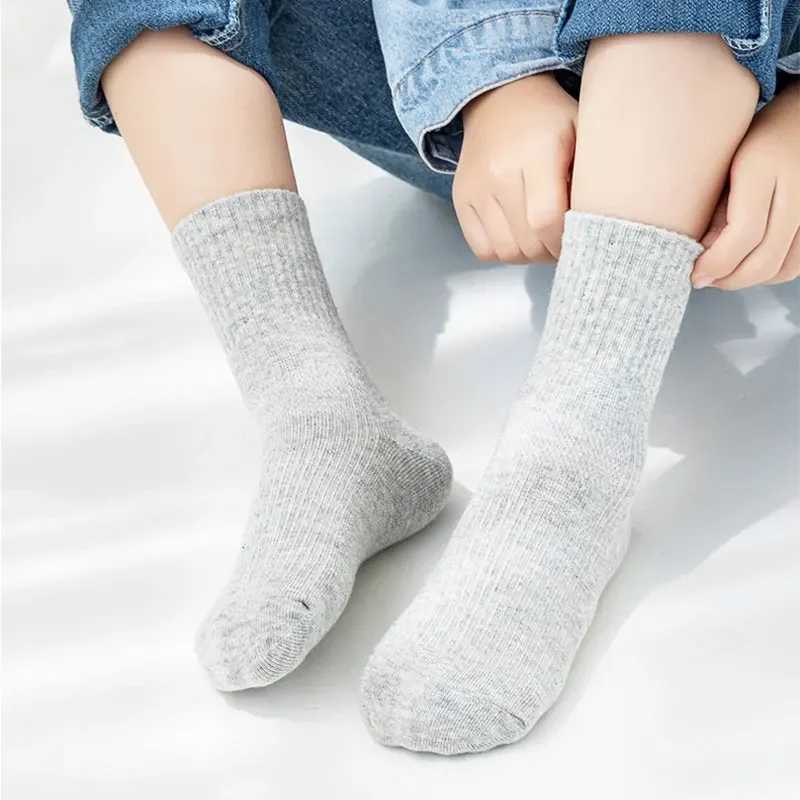 5 Pairs Pure Cotton Children Boy Socks Black White Grey Solid Color Unisex Breathable Sports School Socks Baby Girl Calf Socks CL240824