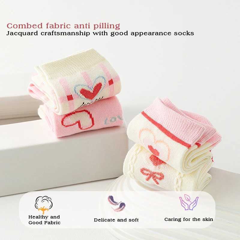 5Pairs/Set Baby Socks Cute Kids Girls Cotton Sports Socks Cartoon Love Heart Print Casual Sports Clothes Accessories CL240824