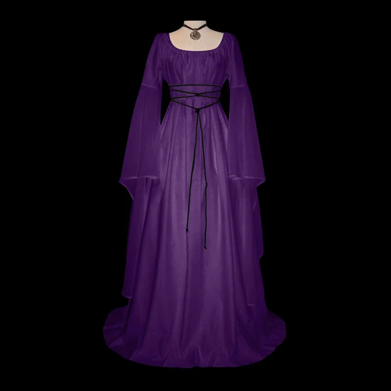 Medieval Retro Gothic Womens Long Dress Black Halloween Carnival Role Playing Costume w240824