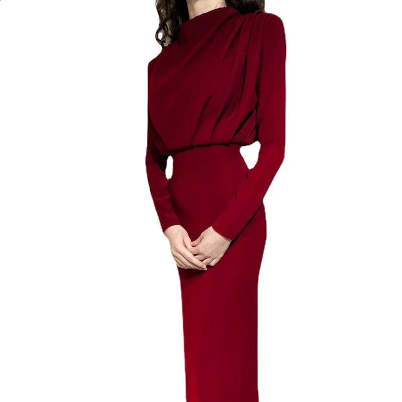 Autumn Solid Bodycon Midi Dress Turtleneck Long Sleeve Slim Office Lady Sexy Office Lady Blue Party Dresses For Women Work 240823