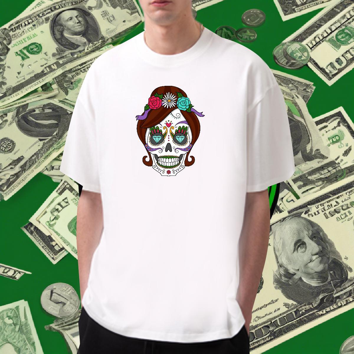 Soft T-Shirts for Men 100% Cotton 230g skull Casual DIY Printed Breathable Short Sleeve Men Tees Fashion Design Tops Tees