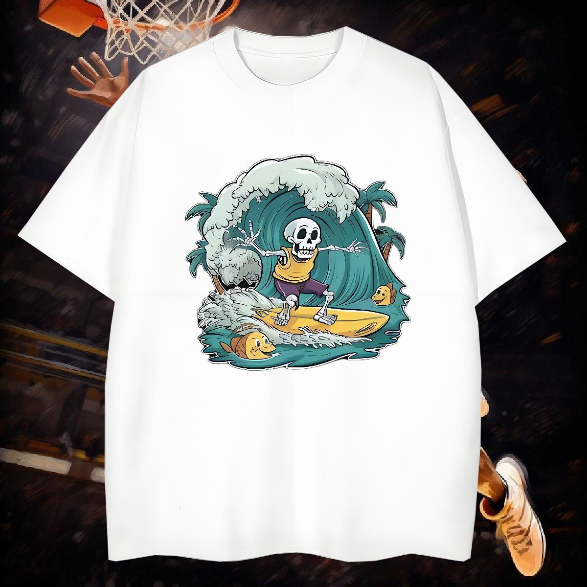 TOP Quality T shirt 230g 100% Cotton skateboarding High Street Hip Hop Skull Crew Neck Breathable Tshirt for Man Woman New Designer Clothings