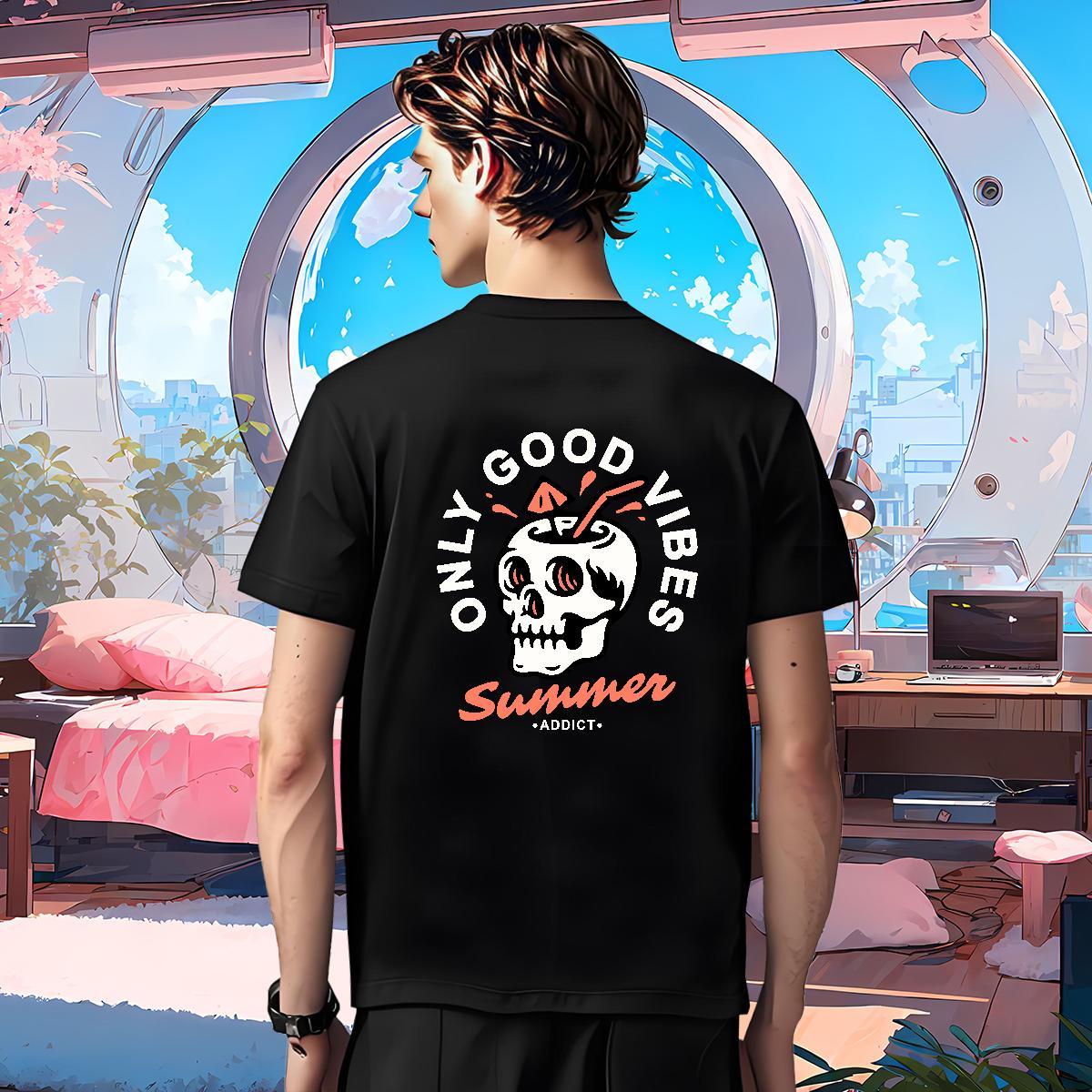 Free Shipping Mens T Shirts 230g 100% Cotton skull Daily Outfit DIY Breathable Crew Neck Mens Tshirts DIY Customized Tee Shirt
