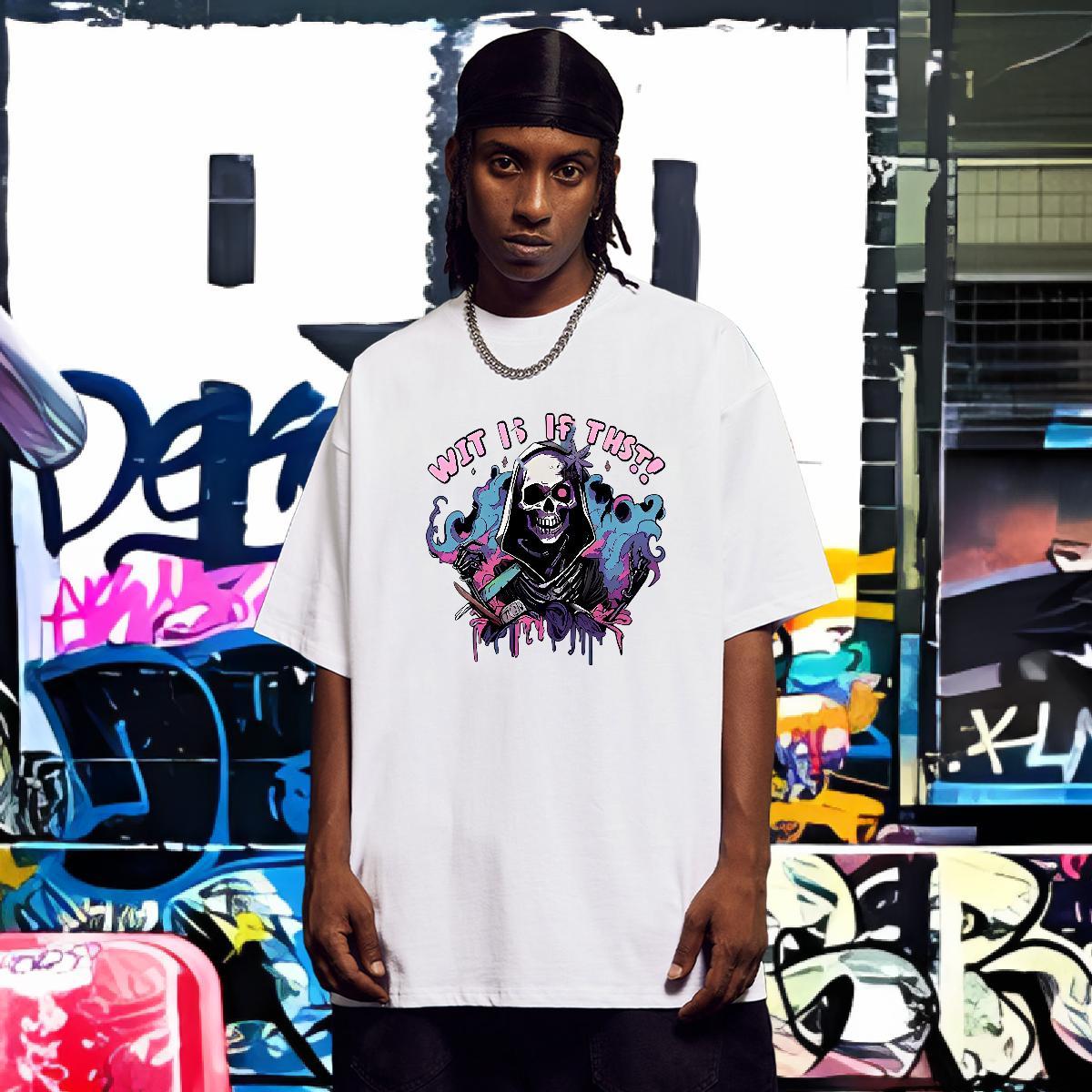 Loose T shirt 230g Cotton skull Summer Casual Graphic Breathable Men Clothes T-Shirt Fashion Designer Tees