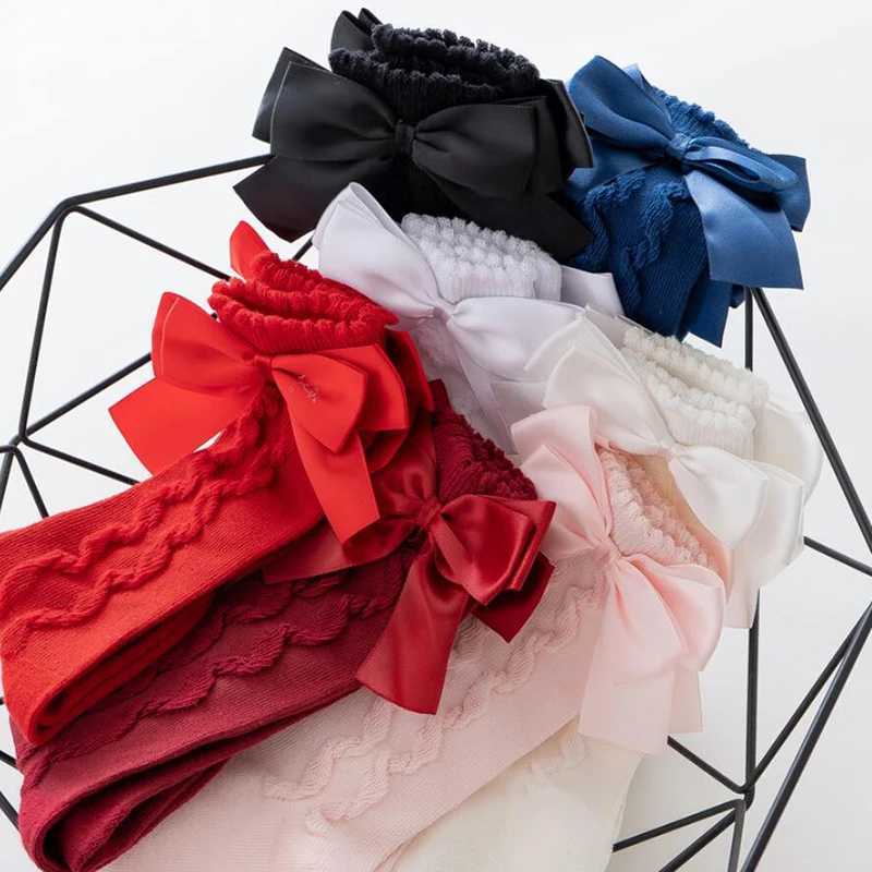 New Kids Girls Socks With Big Bows Knee High Princess Socks For Girl Infant Baby Cotton Sock Long Tube Children Socks Christmas CL240824