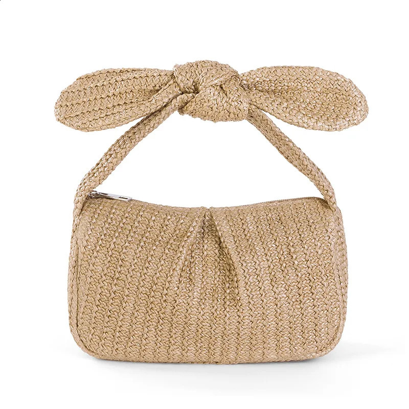 Cute Bow Handle Straw Bag Casual Weave Women Handbags Casual Summer Beach Bags Hobos Clutch Purses for Vacation Party 240823