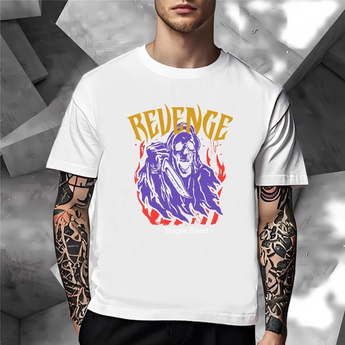 Loose Man T Shirts 230g 100% Cotton skull Casual Daily Wear Black Oversized O Neck Short Sleeves Men Tshirts DIY Top Tees