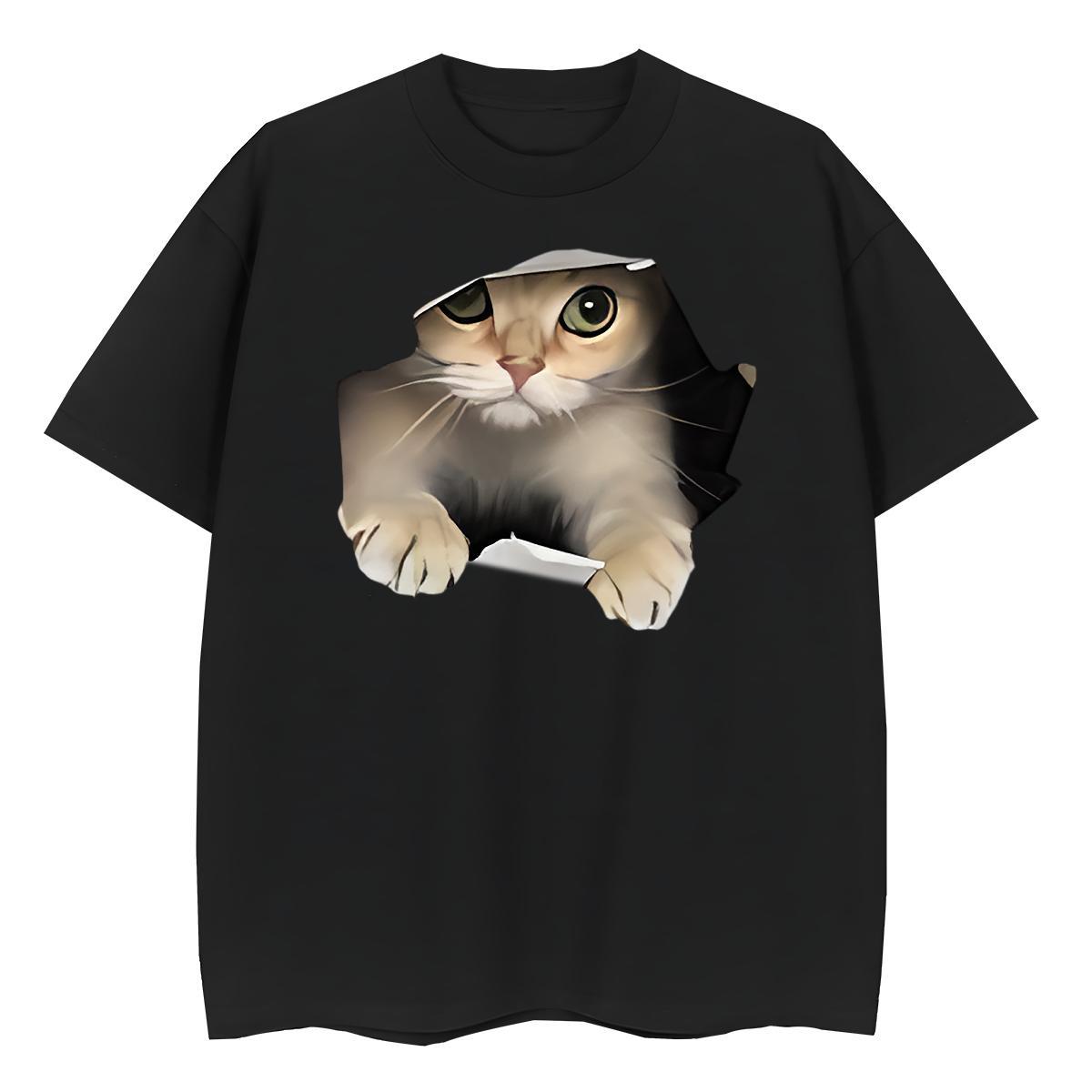 Free Shipping Men Tshirts cat Street Casual 230g Cotton Tees Shirts Breathable Short Sleeve Classic T-Shirts DIY Anime