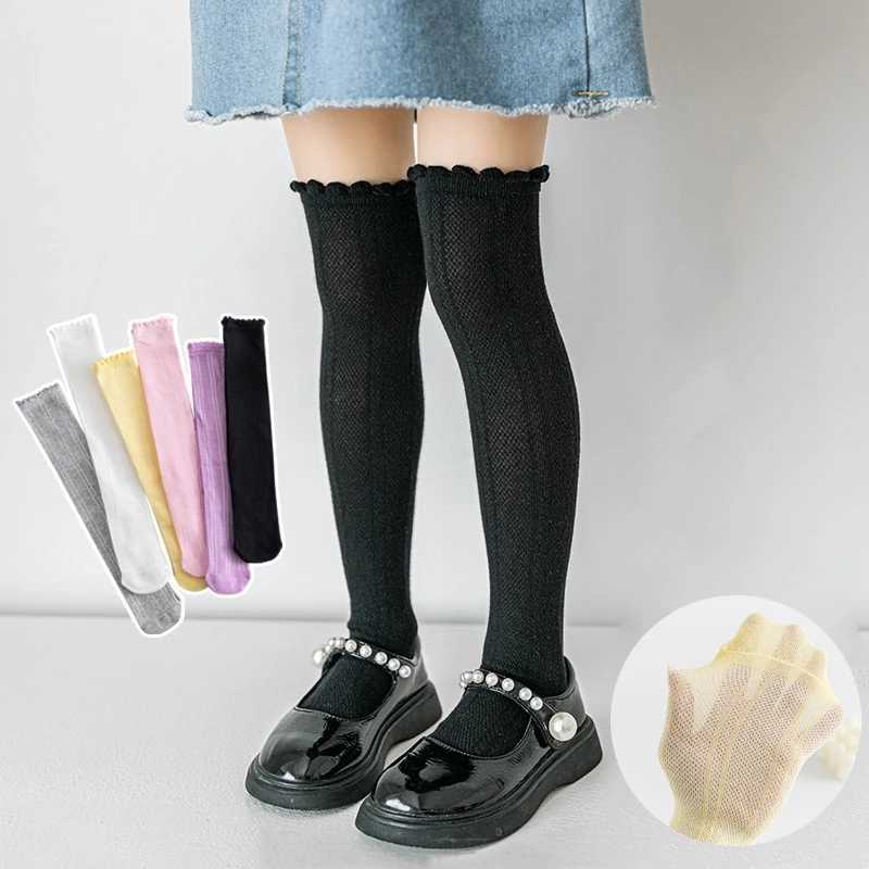 Spring Autumn Baby Children Girl Cute Socks Black White Color Mesh Breathable School Uniform Sock Knee High Long Kids Socks CL240824