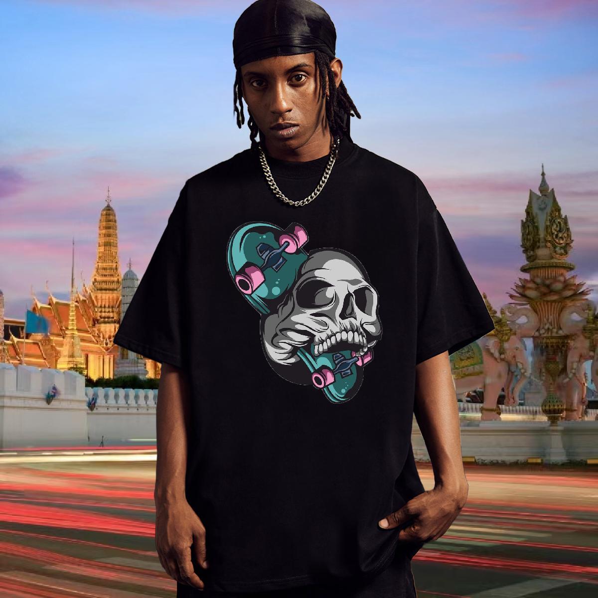 TOP Quality T-Shirts for Men 230g 100% Cotton skull Anime Printing Street Black Oversized Pure Cotton Men Tshirts New Designer Tops Shirt