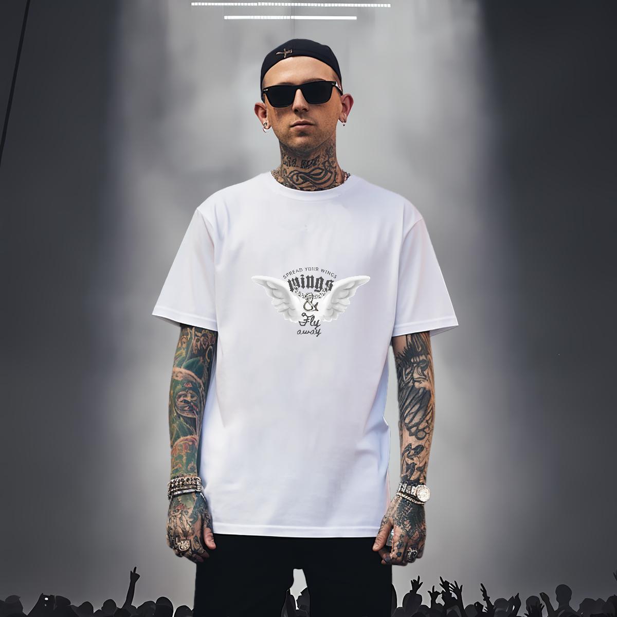 Brand Man T Shirts 100% Cotton 230g wing Casual Beach Black Oversized Crew Neck Breathable Men Clothes T-Shirt 2024 New Tops