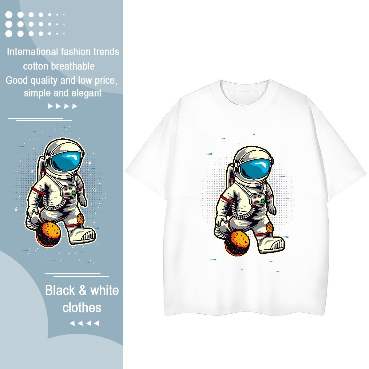 Loose Unisex Tshirts 230g 100% Cotton cosmonaut Street Casual T Shirt For Woman Breathable Short Sleeve Customized Print Top Shirts