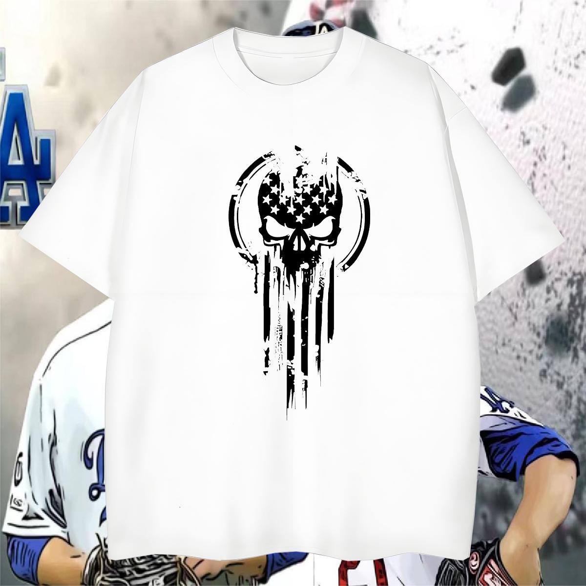 Popular Men T Shirts 230g Cotton skull Anime Printing Street Graphic Breathable Short Sleeve Tshirt for Man Woman DIY Wear