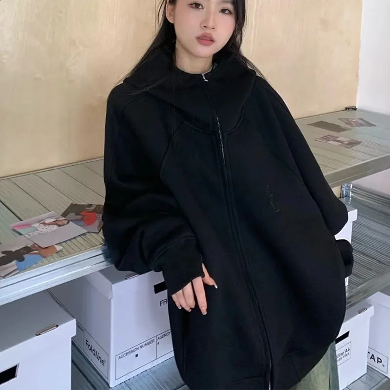 Silver Fox Velvet Autumn/Winter Double Loop Zipper Hoodie Sweatshirt Mens and Womens Loose Versatile Coat Trendy WF 240824