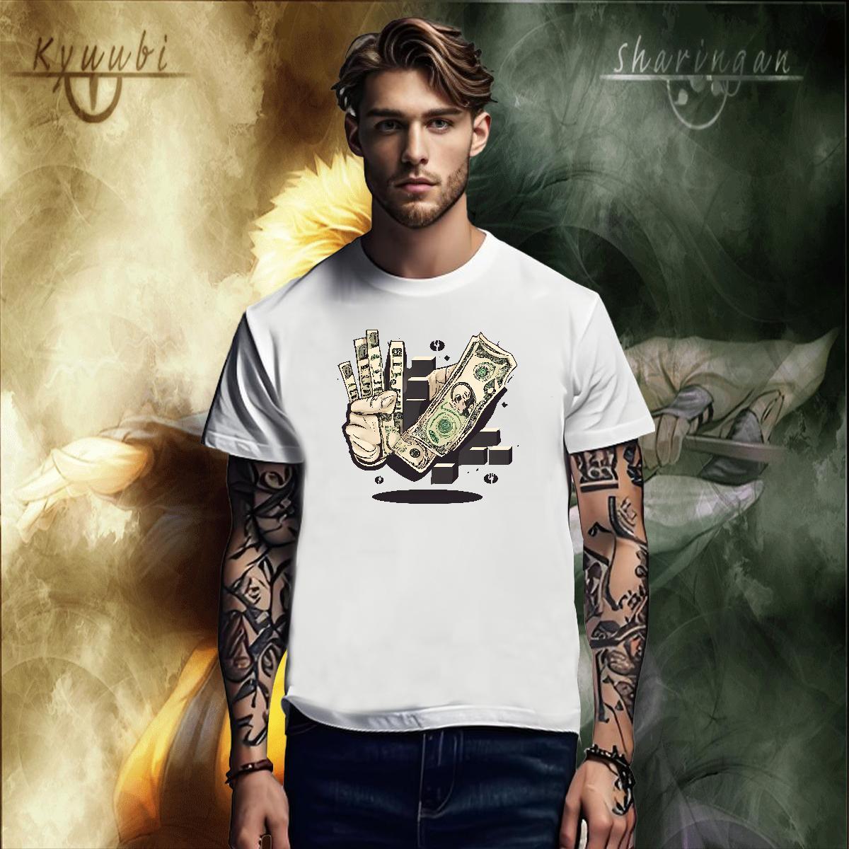 Soft Men T Shirts 230g Cotton money Street DIY Printed Breathable Crew Neck Tshirts DIY Customized Tops