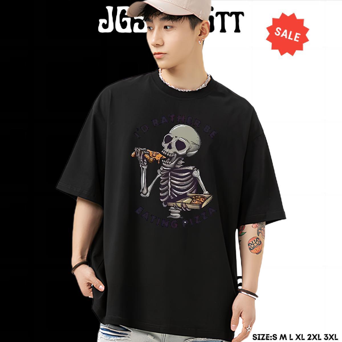 Soft T Shirts Men 230g Pure Cotton pizza Hip Hop Floral Print O Neck Short Sleeves Men Tshirts Fashion Clothings
