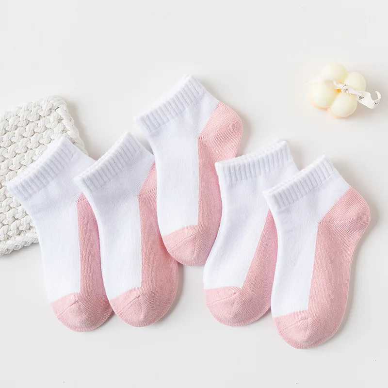 5 Pairs/Lot 2023 New Summer Children Socks Cotton Kids Teen Fashion Black White Gray For 1-12 Years Student Baby Girl Boy Socks CL240824