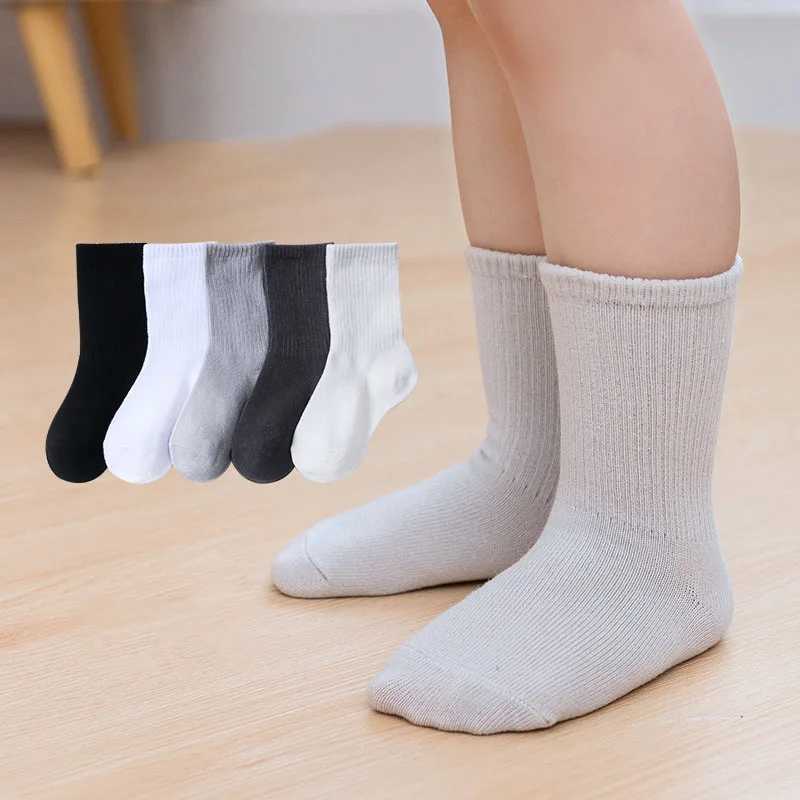 5 Pairs/Lot Children Socks For Boys Girls Cotton Autumn Winter Keep Warm Solid Knitted Stripes Alphabet Socks Student Socks CL240824