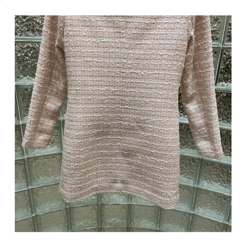 Long-sleeved Elegant Dress Party Women Spring Autumn Square Collar Nail Bead Tweed Sweet Korea High Quality Pink Mini Dresses 240824