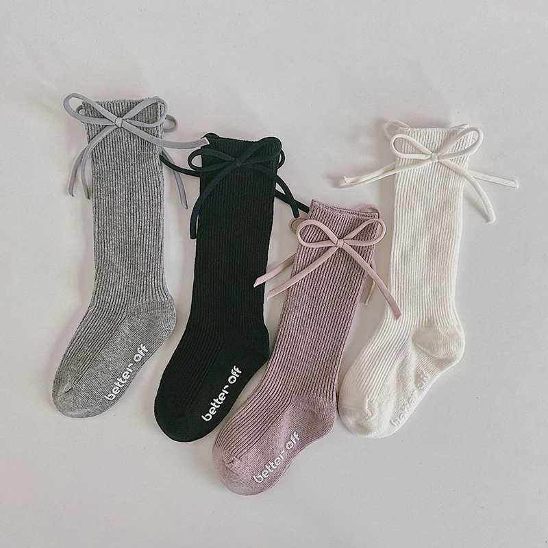 1-7Y Cute Girls Knee High Socks Big Bows Non-Slip Infant Baby Long Tube Socken Cotton Soft Childrens Stocking High Quality CL240824