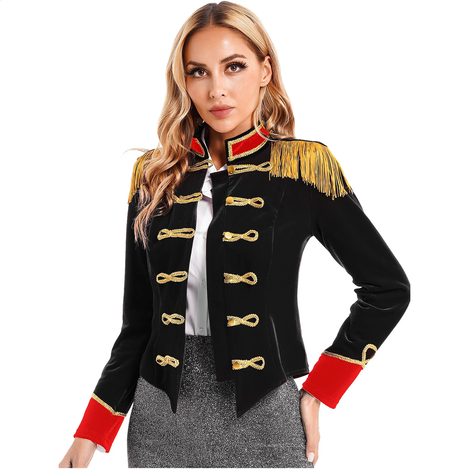 Womens Halloween Circus Ringmaster cosplay costume long sleeved stand up collar velvet jacket themed party 240823
