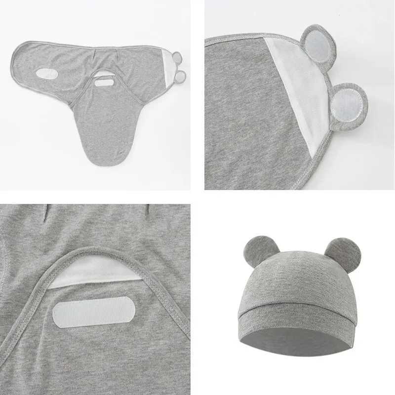 Bunny Bear Newborn Sleeping Bag Hat Set Cotton Cartoon Baby Swaddle Wrap Newborn Blanket Swaddles Baby Bedding Accessories M240824