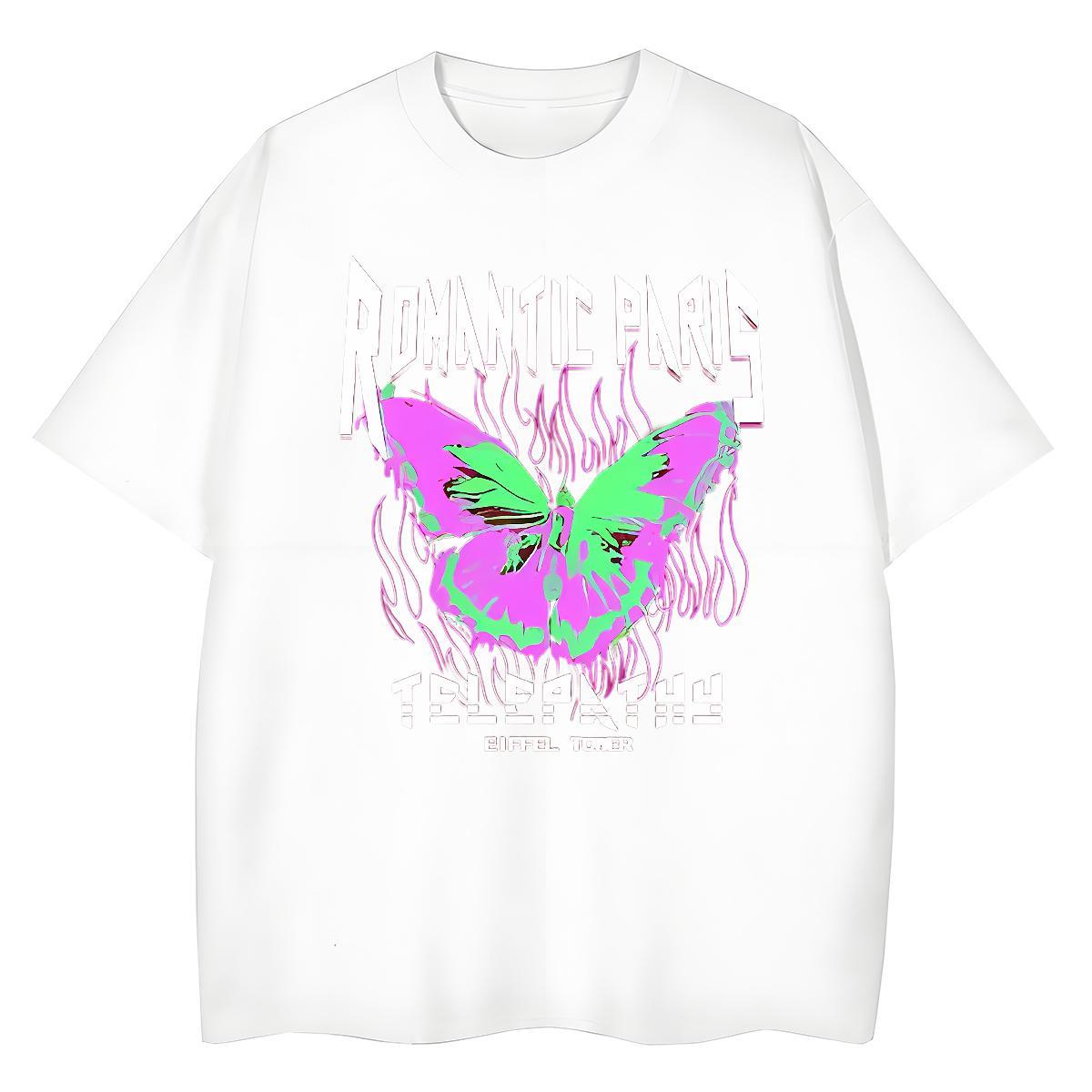 Designer Fashion Men Tshirts Butterfly Beach 100% Cotton 230g Tee Shirt Pure Cotton Loose Fit T Shirt For Man Oversized 4XL
