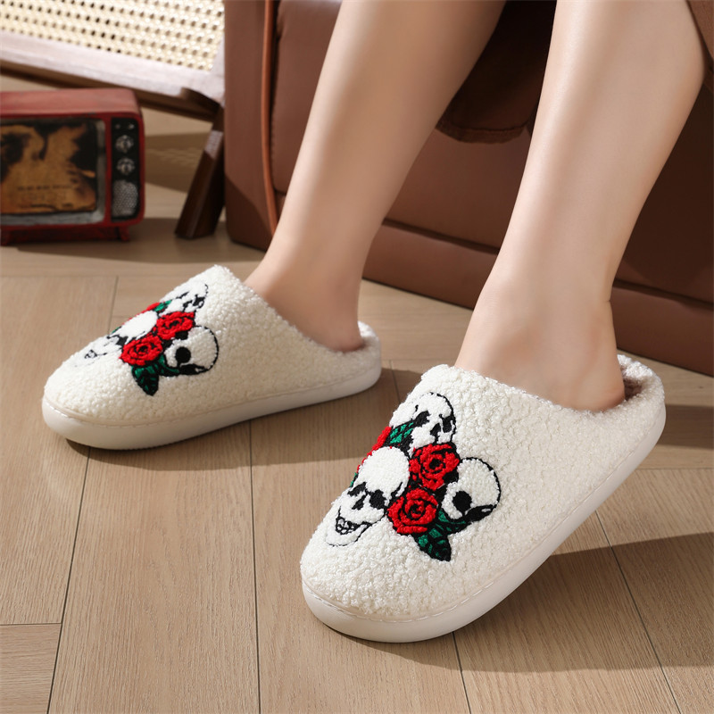 New Designer Halloween slippers women home fashion comfortable Flat Slides non-slip indoor warm cartoon funny skull cotton slipper winter Hot Sale
