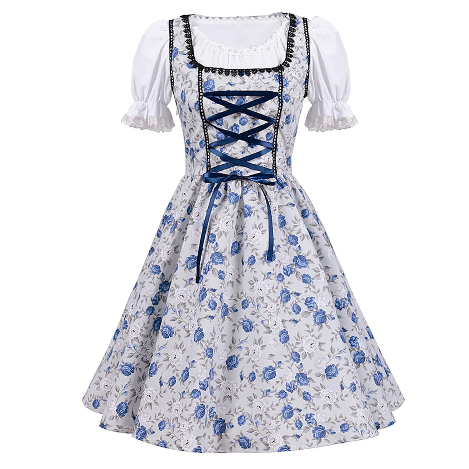Dirndl Womens Beer Festival Costume Bavarian National Blue Grid Club Role Playing Carnival Halloween Fancy Party Dress 240823