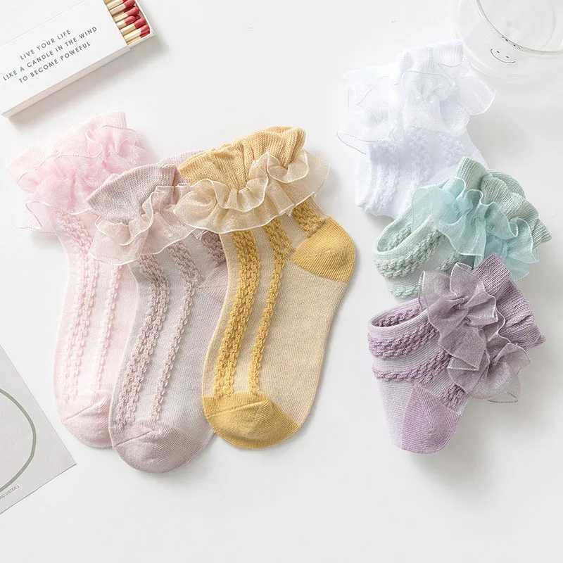 3/6 Pairs Girls Lace Ruffle Socks Cotton Breathable Comfy Adorable Princess-Style Kids Dance-Ready Socks with Frilly Trim CL240824