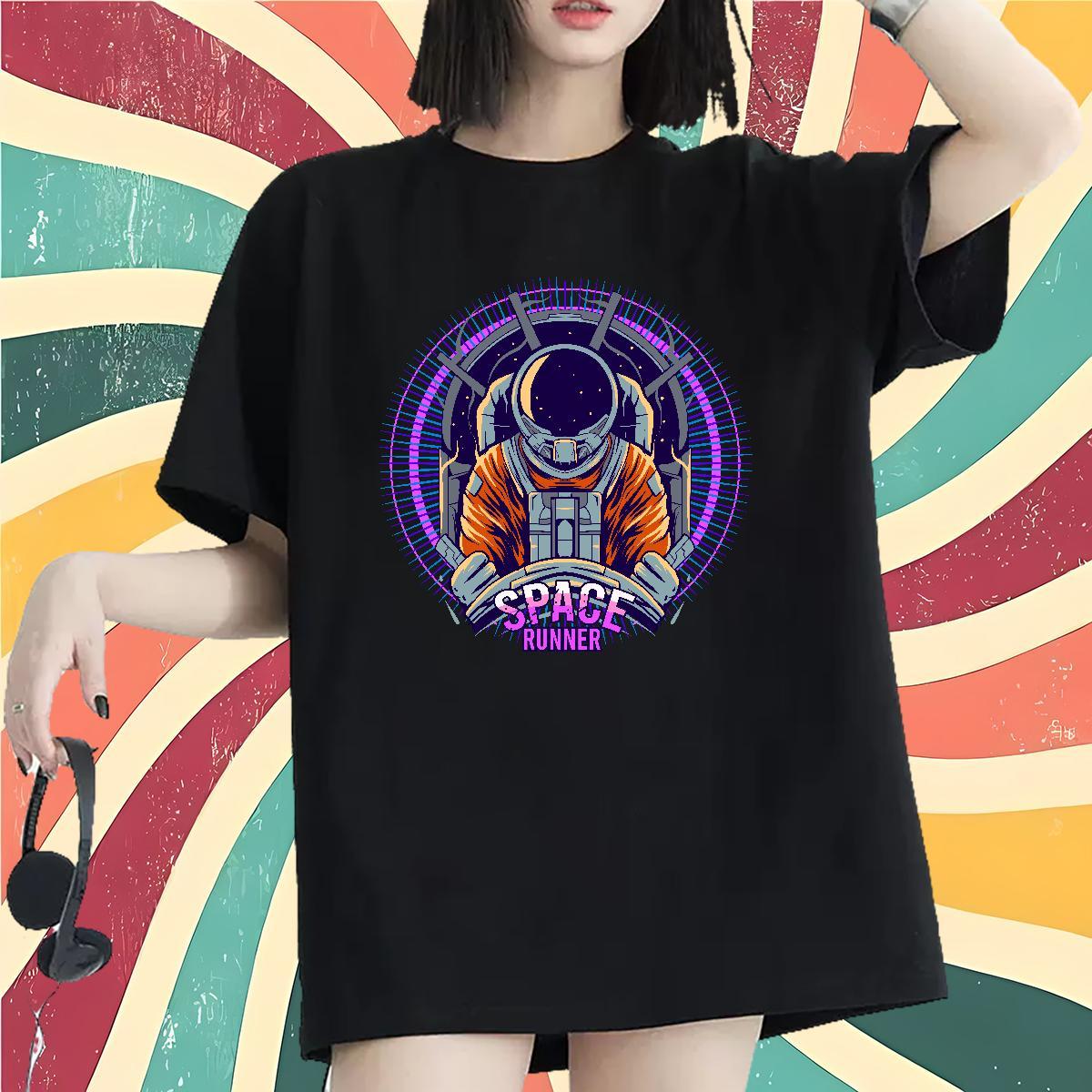 Female Woman Tshirt 100% Cotton 230g universe Street Casual Women T Shirts O Neck Short Sleeves Custom Cartoon Tshirts