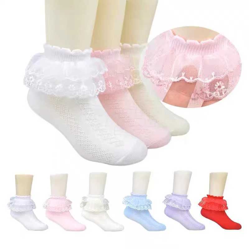 Children Dance Sock Non-Slip Summer Cotton Children Short Sock Breathable Thin Mesh White Ruffle Frilly Girl Princess Sock 1-15Y CL240824