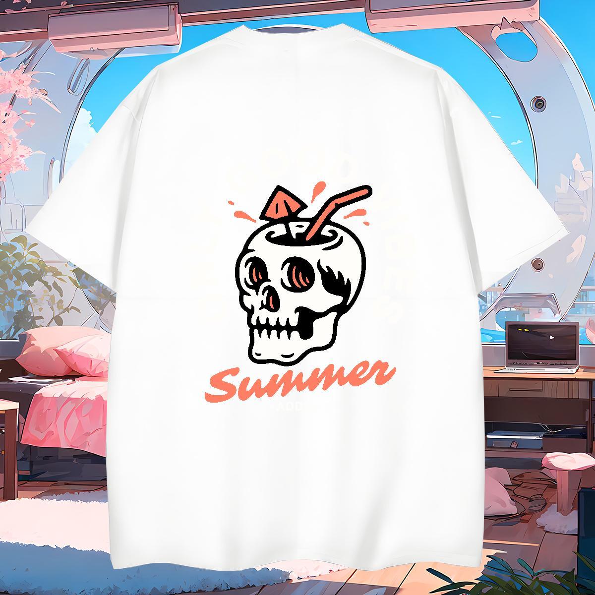 Free Shipping Mens T Shirts 230g 100% Cotton skull Daily Outfit DIY Breathable Crew Neck Mens Tshirts DIY Customized Tee Shirt