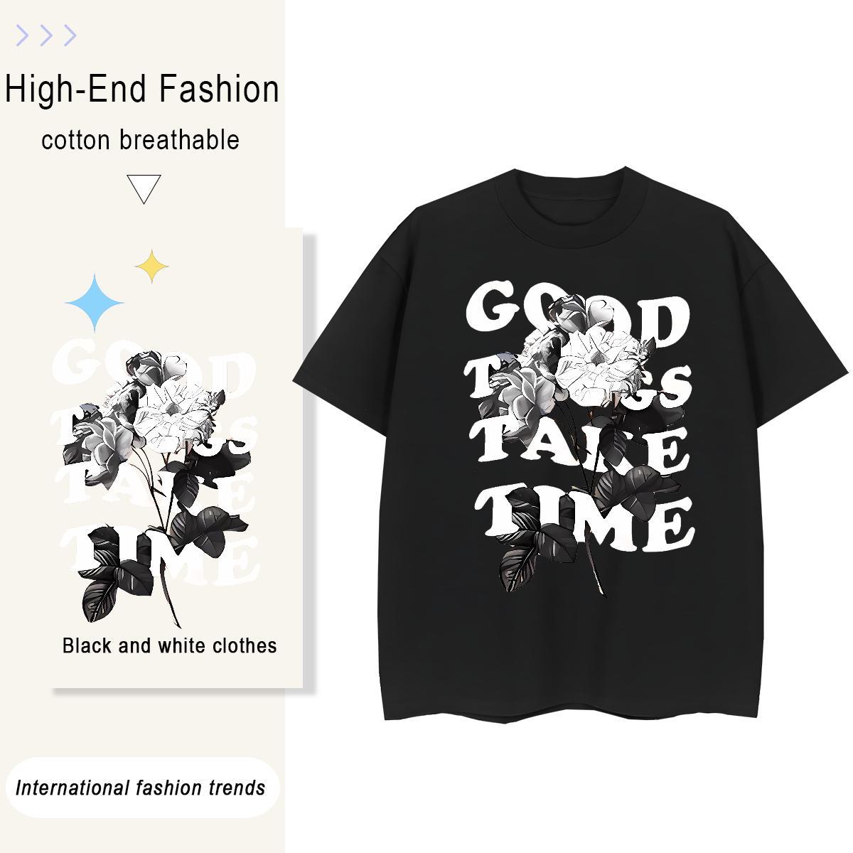Designer Fashion Mens Tshirts flower Sports Casual 230g 100% Cotton Tee Shirt Crew Neck Breathable Cool T shirt Custom Big Size